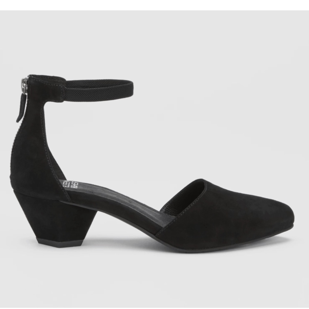 Eileen Fisher Just Suede Ankle-Strap Pump Black Shoes Size 7 Low Heel MSRP $210